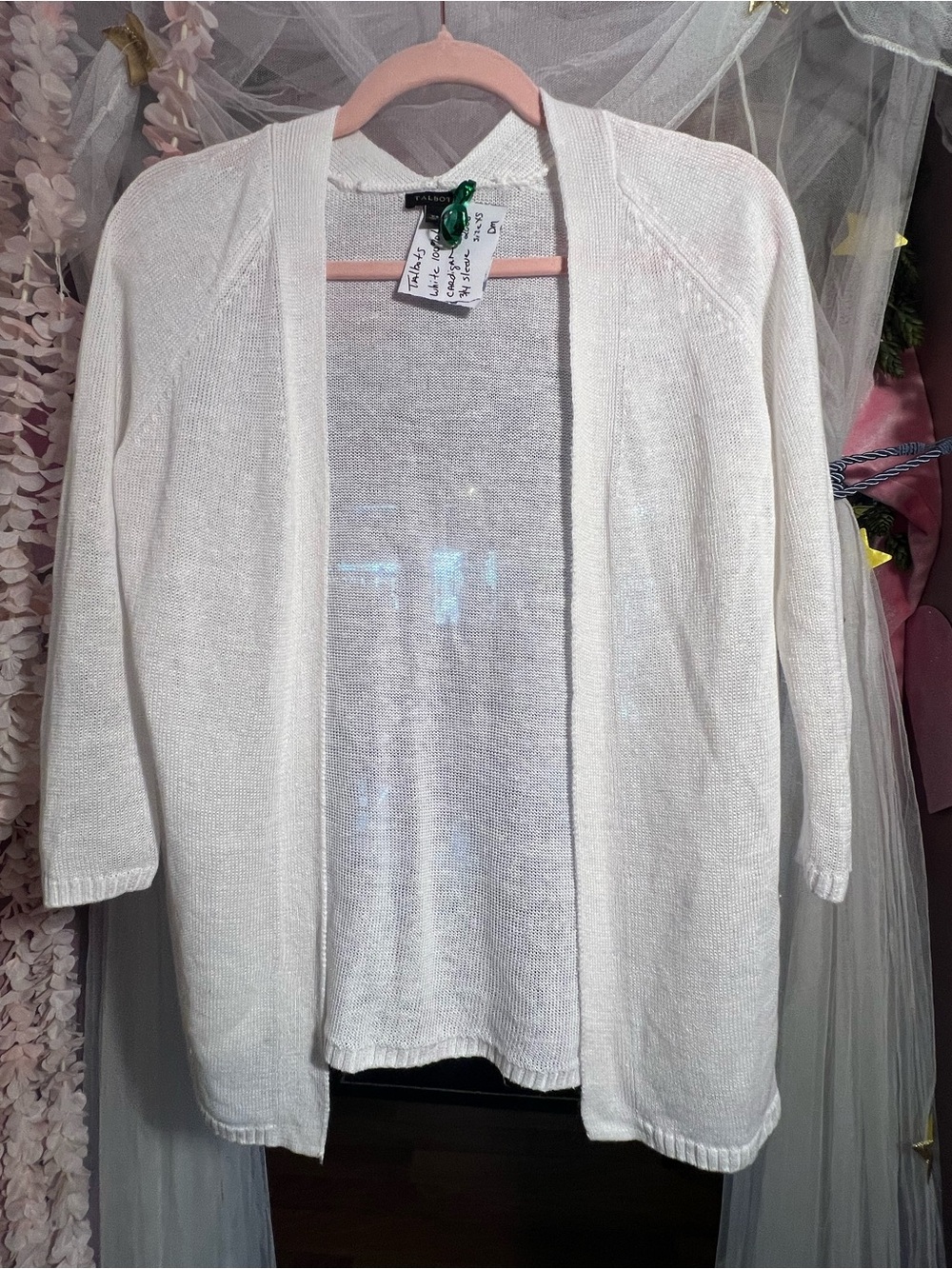 Talbots Open-Front Cardigan Sweater - White Size XS 100% Linen